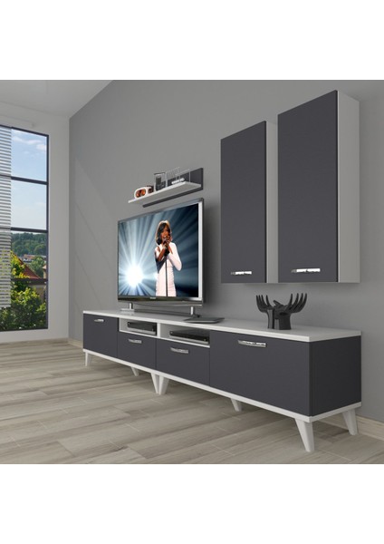 Eko 5220D Mdf Retro Tv Ünitesi Tv Sehpası - Beyaz - Antrasit