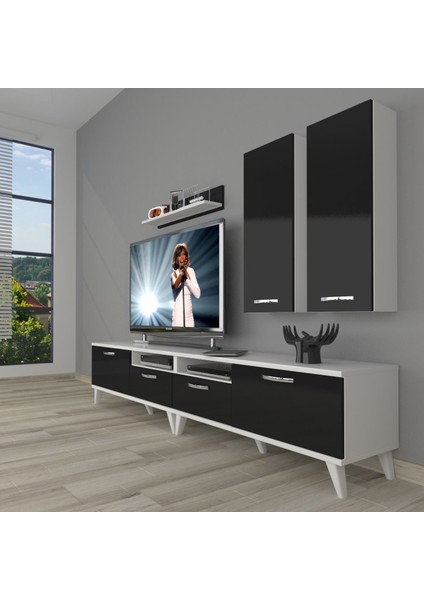 Eko 5220D Slm Retro Tv Ünitesi Tv Sehpası - Beyaz - Siyah
