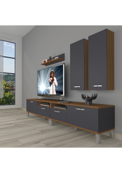 Eko 5220D Mdf Krom Ayaklı Tv Ünitesi Tv Sehpası - Ceviz - Antrasit