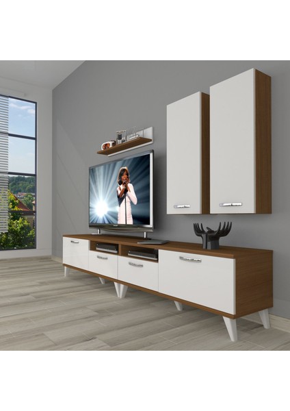 Eko 5220D Slm Retro Tv Ünitesi Tv Sehpası - Ceviz - Beyaz