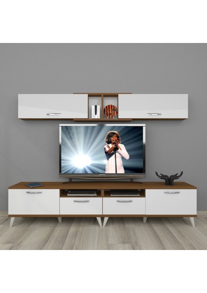 Eko 5220 Slm Retro Tv Ünitesi Tv Sehpası - Ceviz - Beyaz