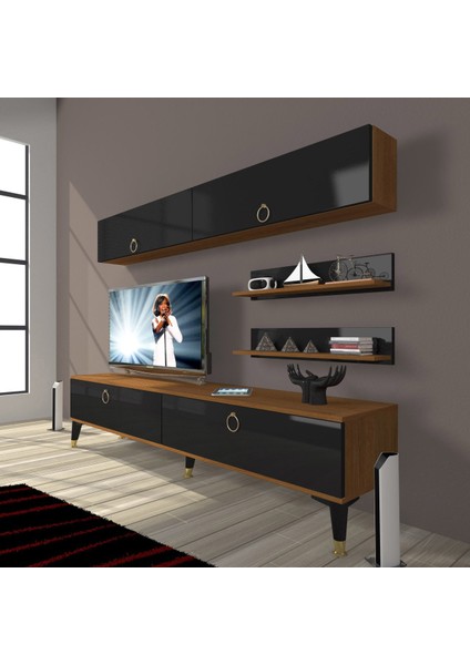 Eko 5 Mdf Std Gold Tv Ünitesi Tv Sehpası - Ceviz - Siyah