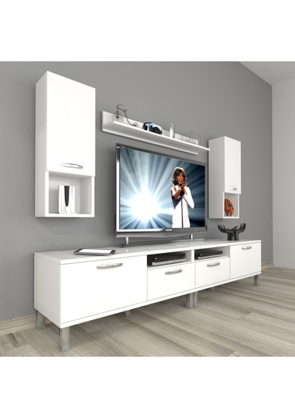 Eko 5220DA Mdf Krom Ayaklı Tv Ünitesi Tv Sehpası - Parlak Beyaz