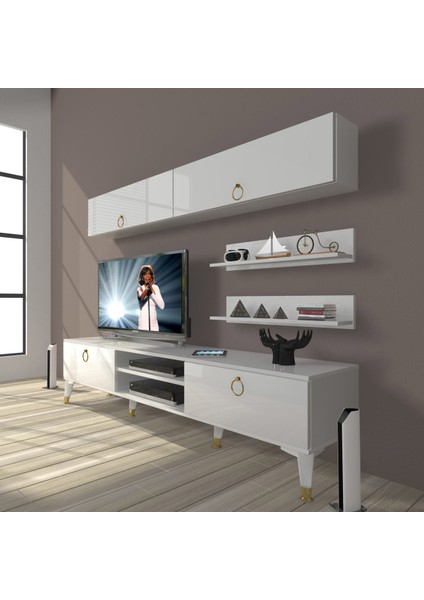 Eko 5 Mdf DVD Gold Tv Ünitesi Tv Sehpası - Parlak Beyaz