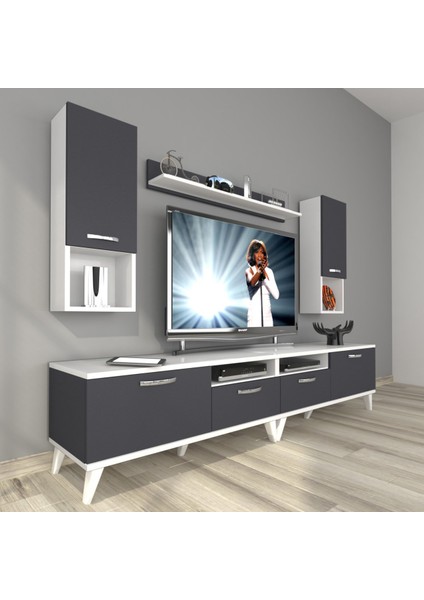 Eko 5220DA Mdf Retro Tv Ünitesi Tv Sehpası - Beyaz - Antrasit