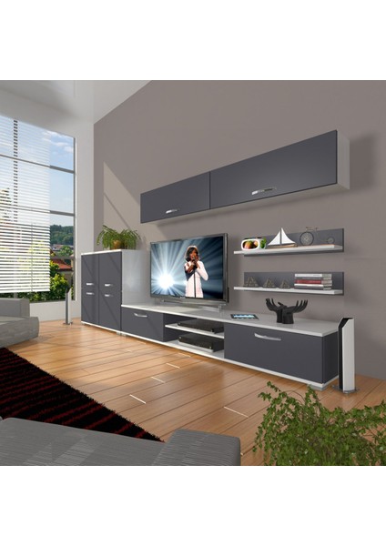 Eko 6y Mdf DVD Tv Ünitesi Tv Sehpası - Beyaz - Antrasit
