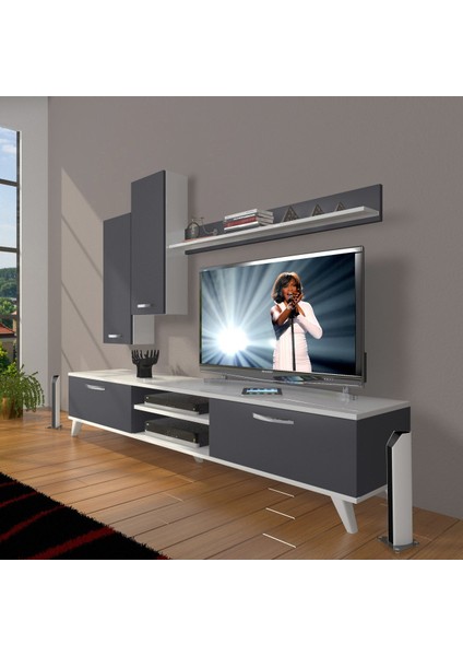 Eko 7 Mdf DVD Retro Tv Ünitesi Tv Sehpası - Beyaz - Antrasit