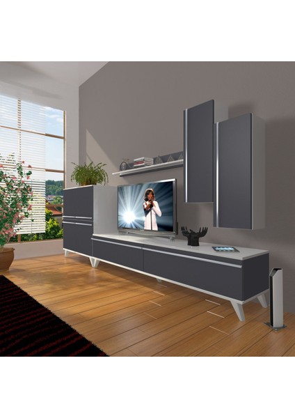 Eko 6 Mdf Std Retro Tv Ünitesi Tv Sehpası - Beyaz - Antrasit