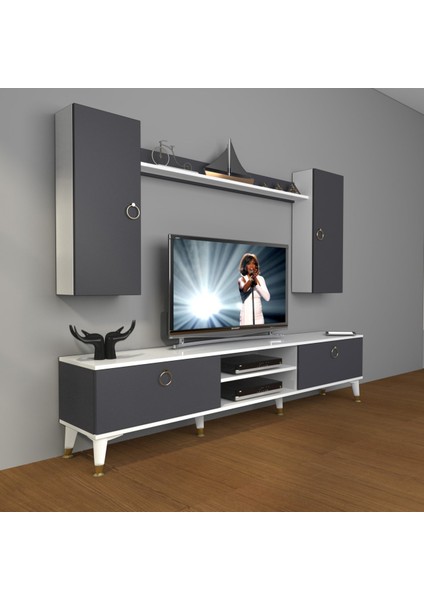 Eko 7 Mdf DVD Gold Tv Ünitesi Tv Sehpası - Beyaz - Antrasit
