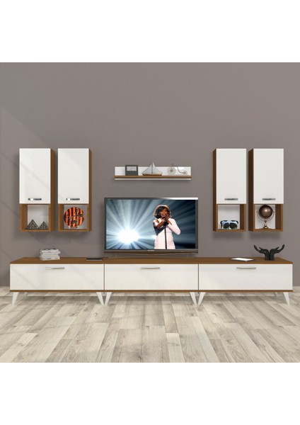 Eko 8da Slm Retro Tv Ünitesi Tv Sehpası - Ceviz - Beyaz