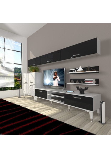 Eko 8 Slm DVD Silver Tv Ünitesi Tv Sehpası - Beyaz - Siyah