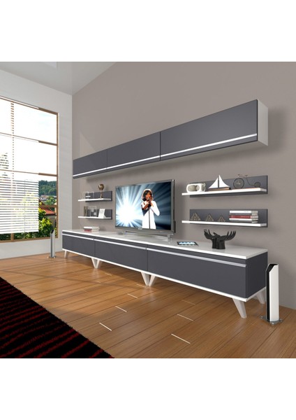 Eko 8y Mdf Retro Tv Ünitesi Tv Sehpası - Beyaz - Antrasit