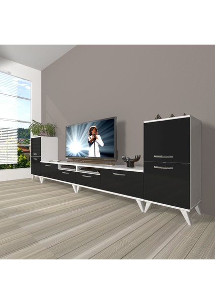 Eko 9220 Slm Retro Tv Ünitesi Tv Sehpası - Beyaz - Siyah