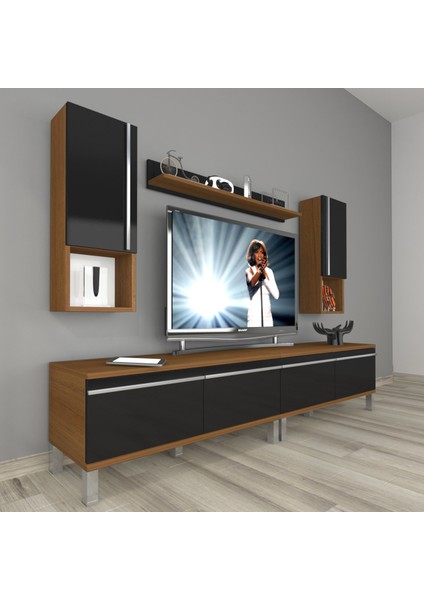 Eko 5200TA Mdf Krom Ayaklı Tv Ünitesi Tv Sehpası - Ceviz - Siyah