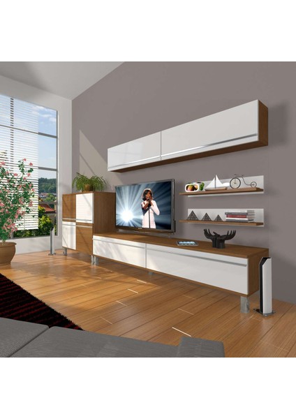 Eko 6y Mdf Std Krom Ayaklı Tv Ünitesi Tv Sehpası - Ceviz - Beyaz