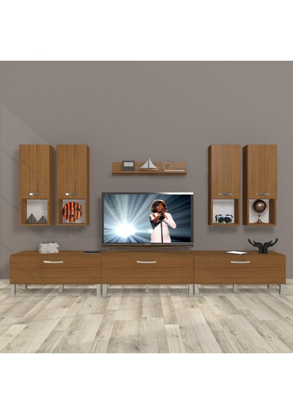 Eko 8da Slm Krom Ayaklı Tv Ünitesi Tv Sehpası - Naturel Ceviz