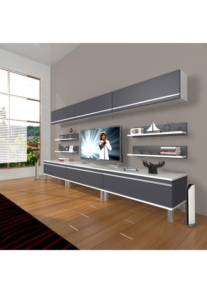 Eko 8y Mdf Krom Ayaklı Tv Ünitesi Tv Sehpası - Beyaz - Antrasit