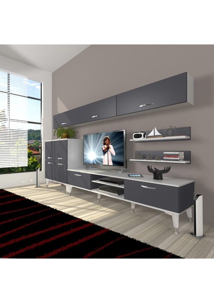 Eko 8 Mdf DVD Silver Tv Ünitesi Tv Sehpası - Beyaz - Antrasit