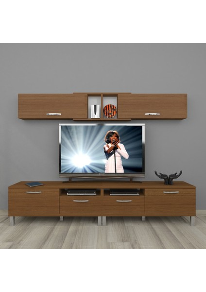 Eko 5220 Mdf Krom Ayaklı Tv Ünitesi Tv Sehpası - Naturel Ceviz