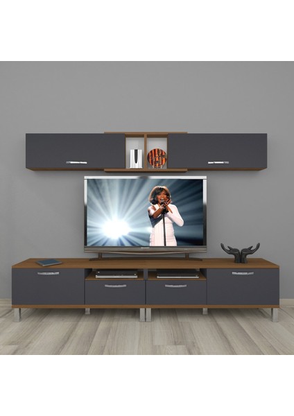 Eko 5220 Mdf Krom Ayaklı Tv Ünitesi Tv Sehpası - Ceviz - Antrasit