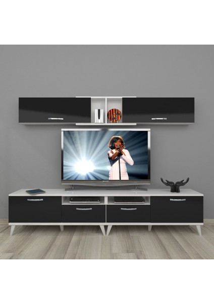 Eko 5220 Slm Retro Tv Ünitesi Tv Sehpası - Beyaz - Siyah