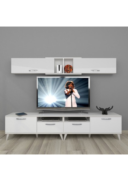 Eko 5220 Slm Retro Tv Ünitesi Tv Sehpası - Parlak Beyaz