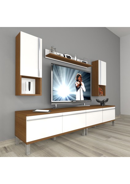 Eko 5220TA Mdf Krom Ayaklı Tv Ünitesi Tv Sehpası - Ceviz - Beyaz