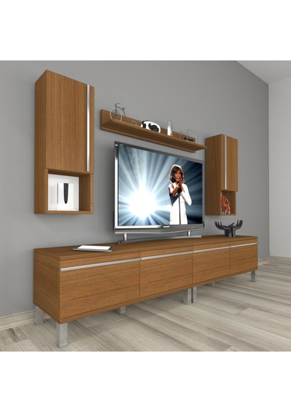 Eko 5220TA Mdf Krom Ayaklı Tv Ünitesi Tv Sehpası - Naturel Ceviz