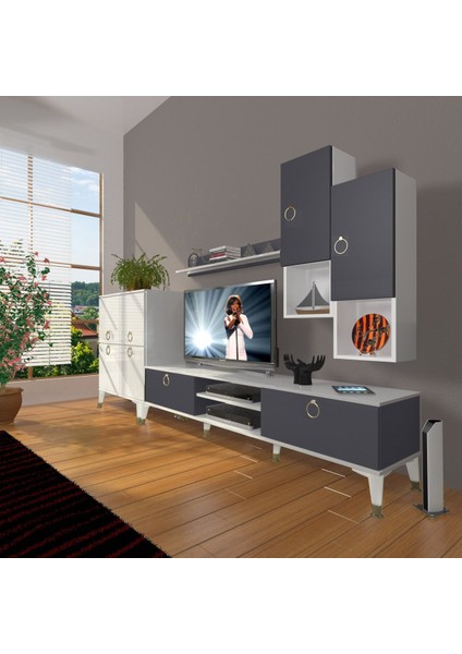 Eko 6da Mdf DVD Gold Tv Ünitesi Tv Sehpası - Beyaz - Antrasit
