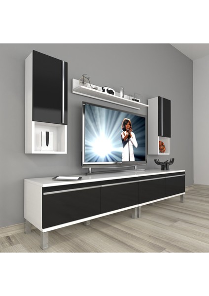 Eko 5220TA Mdf Krom Ayaklı Tv Ünitesi Tv Sehpası - Beyaz - Siyah