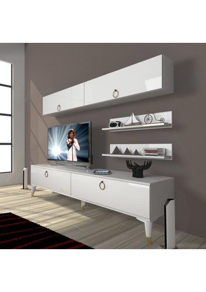 Eko 5 Mdf Std Gold Tv Ünitesi Tv Sehpası - Parlak Beyaz