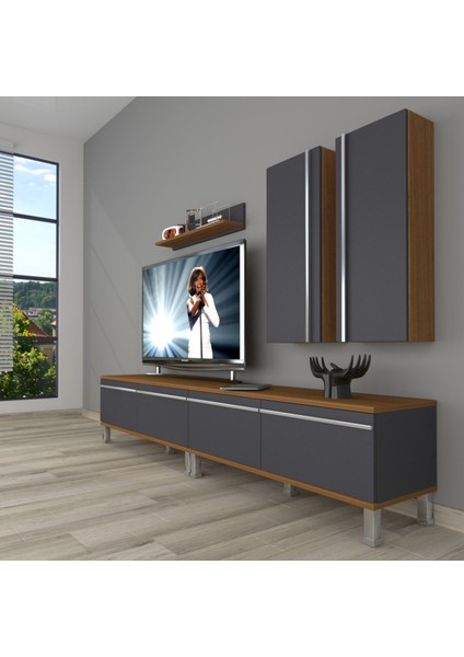 Eko 5220T Mdf Krom Ayaklı Tv Ünitesi Tv Sehpası - Ceviz - Antrasit