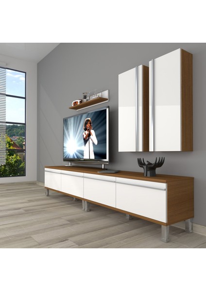 Eko 5220T Mdf Krom Ayaklı Tv Ünitesi Tv Sehpası - Ceviz - Beyaz