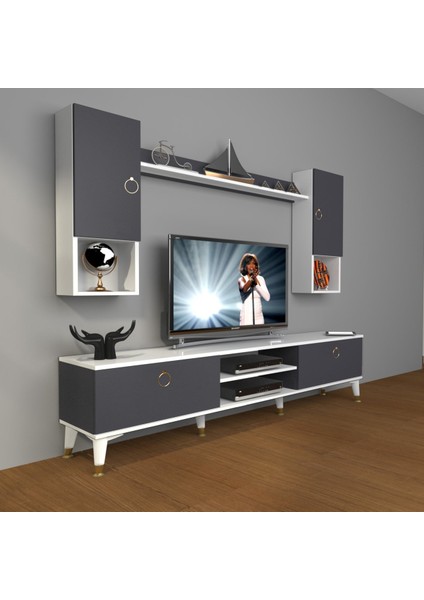 Eko 5da Mdf DVD Gold Tv Ünitesi Tv Sehpası - Beyaz - Antrasit