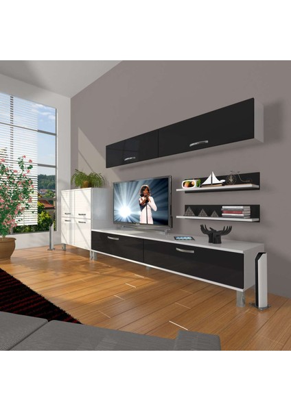Eko 6y Slm Std Krom Ayaklı Tv Ünitesi Tv Sehpası - Beyaz - Siyah