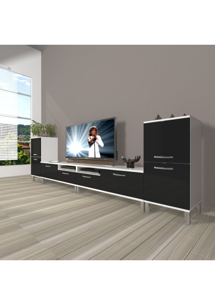 Eko 9200 Slm Krom Ayaklı Tv Ünitesi Tv Sehpası - Beyaz - Siyah