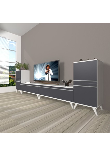 Eko 9200T Mdf Retro Tv Ünitesi Tv Sehpası - Beyaz - Antrasit