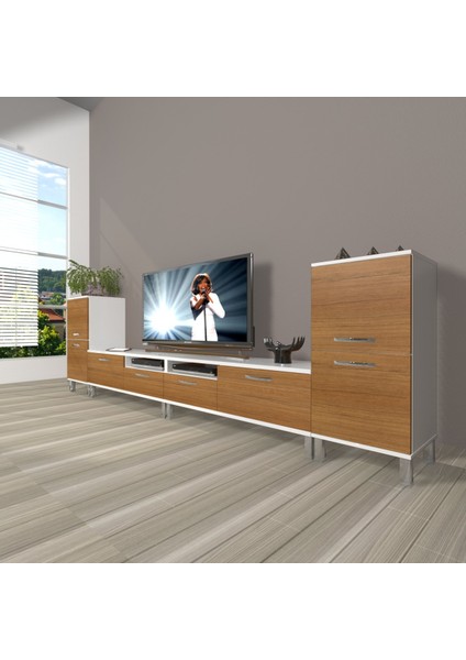 Eko 9220 Mdf Krom Ayaklı Tv Ünitesi Tv Sehpası - Beyaz - Ceviz