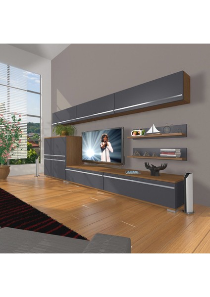 Eko 8 Mdf Std Tv Ünitesi Tv Sehpası - Ceviz - Antrasit