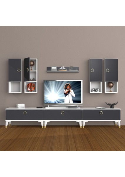 Eko 8da Mdf Gold Tv Ünitesi Tv Sehpası - Beyaz - Antrasit