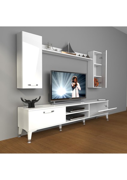 Eko 7 Mdf DVD Silver Tv Ünitesi Tv Sehpası - Parlak Beyaz