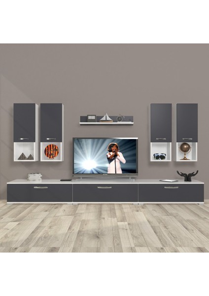 Eko 8da Mdf Tv Ünitesi Tv Sehpası - Beyaz - Antrasit