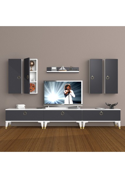 Eko 8d Mdf Gold Tv Ünitesi Tv Sehpası - Beyaz - Antrasit