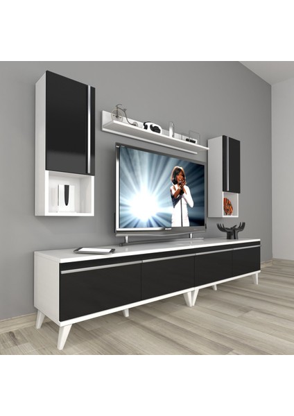 Eko 5200TA Mdf Retro Tv Ünitesi Tv Sehpası - Beyaz - Siyah