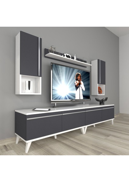 Eko 5200TA Mdf Retro Tv Ünitesi Tv Sehpası - Beyaz - Antrasit