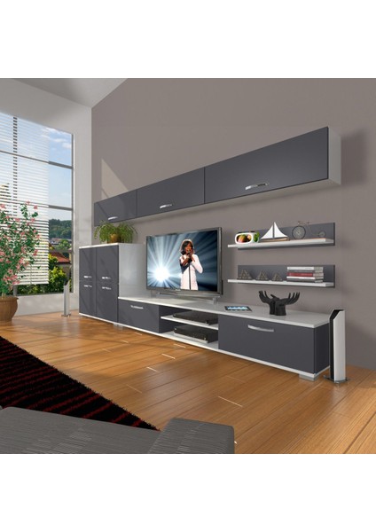 Eko 8 Mdf DVD Tv Ünitesi Tv Sehpası - Beyaz - Antrasit
