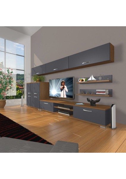 Eko 8 Mdf DVD Tv Ünitesi Tv Sehpası - Ceviz - Antrasit