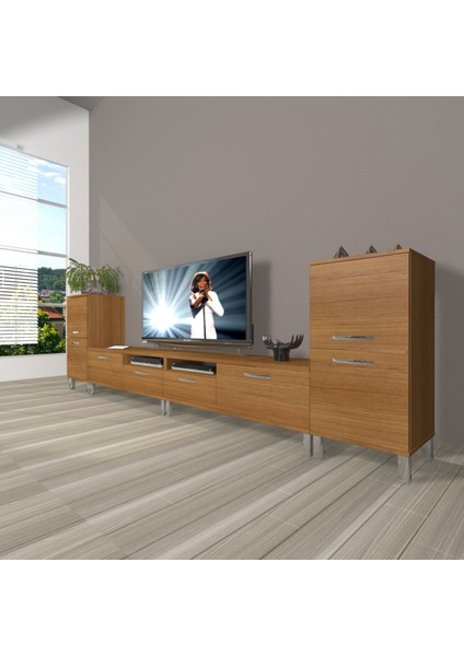 Eko 9200 Slm Krom Ayaklı Tv Ünitesi Tv Sehpası - Naturel Ceviz