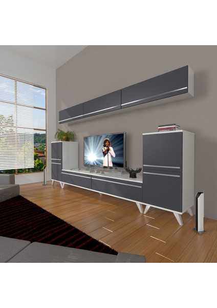 Eko 9 Mdf Std Retro Tv Ünitesi Tv Sehpası - Beyaz - Antrasit