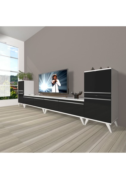 Eko 9200T Mdf Retro Tv Ünitesi Tv Sehpası - Beyaz - Siyah